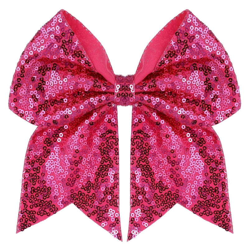 Zolyco Large Big 7 Inch Glitter Bow Clip Sequin Bling Party Hair Accessories for Women Teens Girls Kids 1 Pcs (Hot Pink) - Image 1